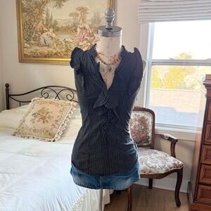 black ruffle pinstripe top  y2k express black ruffle‎ pinstripe top medium